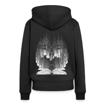 Kreuz Religion Bibel Jesus Schöpfung Gott Feuer - Frauen Premium Bio Hoodie - Schwarz - Hinten - Julia (174cm)