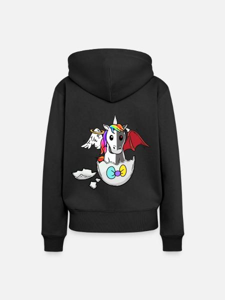 Bebé Unicornio Nacimiento Cáscara de huevo Huevos malos buenos - Sudadera con capucha prémium ecológica para mujer - negro