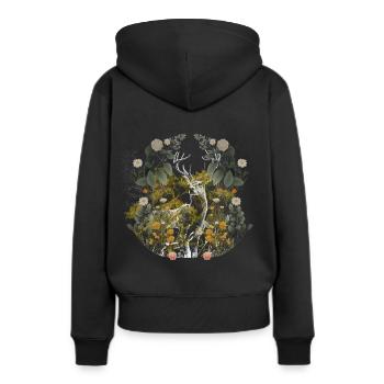 Hirsch Rotwild Schweden Skandinavien Natur Flora - Frauen Premium Bio Hoodie - Schwarz - Hinten - Julia (174cm)