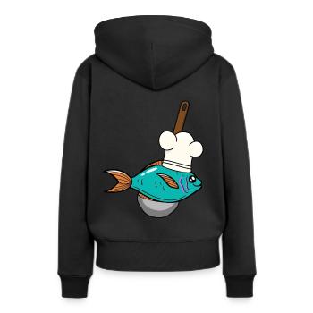 Poisson Poisson Chef Chapeau De Soupe Louche - Sweat à capuche Premium bio Femme - noir - Dos - Julia (174cm)