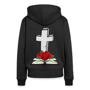 Croix Bible Livre Jésus Dieu Résurrection Mort - Sweat à capuche Premium bio Femme - noir - Dos - Julia (174cm)