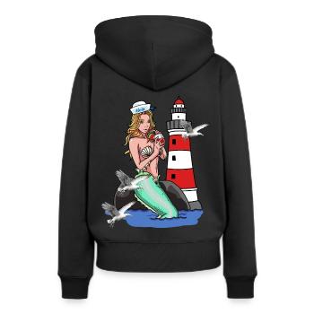 Sirène Sirène Sirène Sirène Sirène Marins Maritime Ahoy - Sweat à capuche Premium bio Femme - noir - Dos - Julia (174cm)