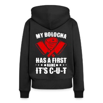 Boucherie, boucherie, boucherie, boucherie - Sweat à capuche Premium bio Femme - noir - Dos - Julia (174cm)