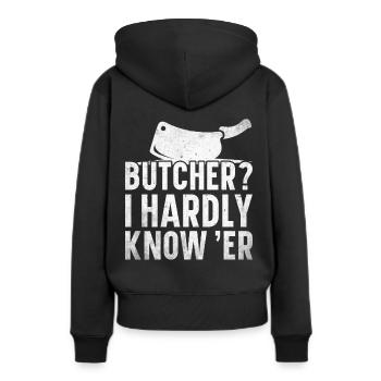 Boucherie, boucherie, boucherie, boucherie - Sweat à capuche Premium bio Femme - noir - Dos - Julia (174cm)