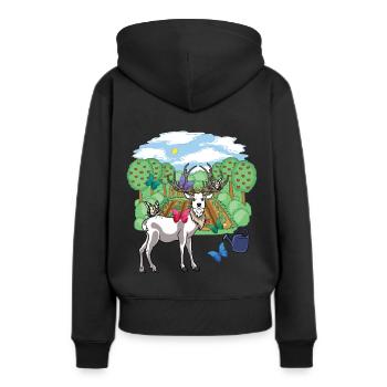 Rothirsch Wild Rehbock Schmetterlinge Natur Garten - Frauen Premium Bio Hoodie - Schwarz - Hinten - Julia (174cm)