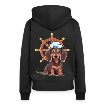 maritime, volant, barreur, teckel, marin, enfant - Sweat à capuche Premium bio Femme - noir - Dos - Julia (174cm)