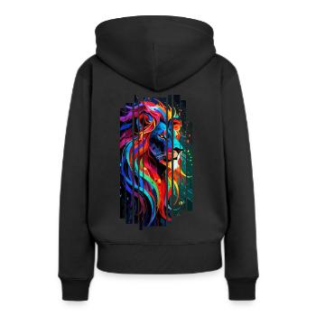 Mehrfarbiger geometrischer Löwe - Frauen Premium Bio Hoodie - Schwarz - Hinten - Julia (174cm)