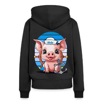 Schwein Matrose Steuermann Anker Maritim - Frauen Premium Bio Hoodie - Schwarz - Hinten - Julia (174cm)