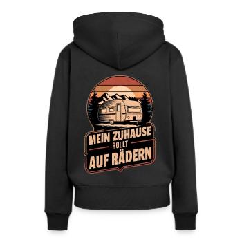 Mein Zuhause Rollt Auf Rädern Wohnwagen Retro - Frauen Premium Bio Hoodie - Schwarz - Hinten - Julia (174cm)