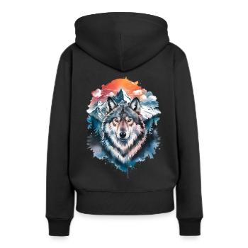 loup aquarelle art loups oeuvre loup - Sweat à capuche Premium bio Femme - noir - Dos - Julia (174cm)