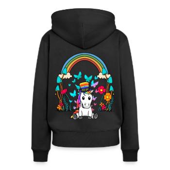 LGBT Arc-en-ciel Arc-en-ciel Drapeau Licorne - Sweat à capuche Premium bio Femme - noir - Dos - Julia (174cm)
