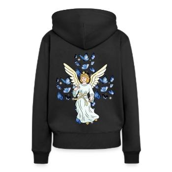 Ange Croix Crucifix Papillons Croix - Sweat à capuche Premium bio Femme - noir - Dos - Julia (174cm)