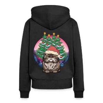 Chat de Noël Père Noël Père Noël Père Noël - Sweat à capuche Premium bio Femme - noir - Dos - Julia (174cm)
