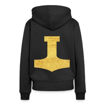 Mjölnir Schutzsymbol Mjölnir Thors Hammer - Frauen Premium Bio Hoodie - Schwarz - Hinten - Julia (174cm)