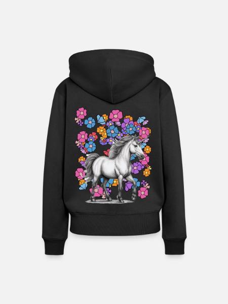 Einhorn Pferd Blumen Frühling Blume - Frauen Premium Bio Hoodie - Schwarz