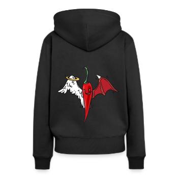 Chilly himmlisch scharf Pepperonie - Frauen Premium Bio Hoodie - Schwarz - Hinten - Julia (174cm)
