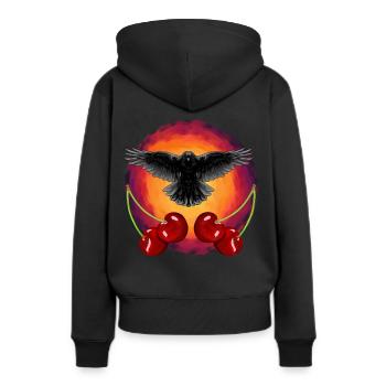 Rockabilly Crow Crows Cerise Cerise Fruit - Sweat à capuche Premium bio Femme - noir - Dos - Julia (174cm)