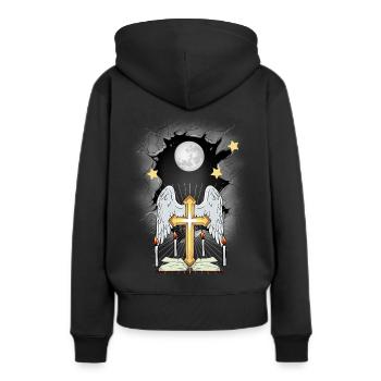 Croix d’église Croix Crucifix - Sweat à capuche Premium bio Femme - noir - Dos - Julia (174cm)