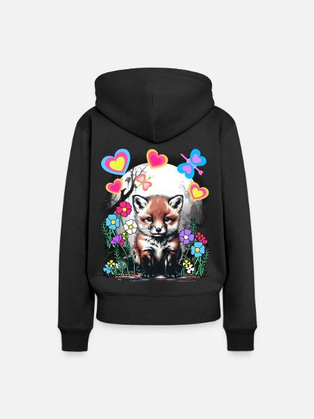 Frühling Retro Fuchs Füchse Frühlingsanfang - Frauen Premium Bio Hoodie - Schwarz