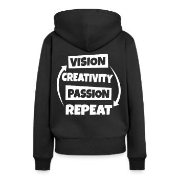 Vision Creativity Passion - Frauen Premium Bio Hoodie - Schwarz - Hinten - Julia (174cm)