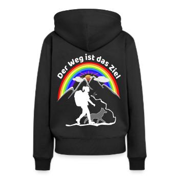 Hund der beste Freund - der Weg ist das Ziel - Frauen Premium Bio Hoodie - Schwarz - Hinten - Julia (174cm)