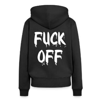 Fuck off - Frauen Premium Bio Hoodie - Schwarz - Hinten - Julia (174cm)