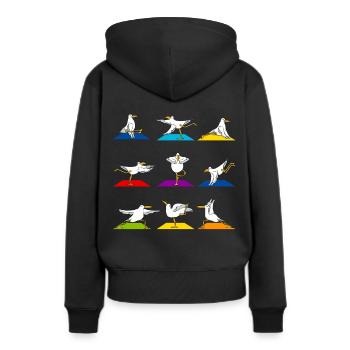Lustige Möwe Yoga Sport - Frauen Premium Bio Hoodie - Schwarz - Hinten - Julia (174cm)