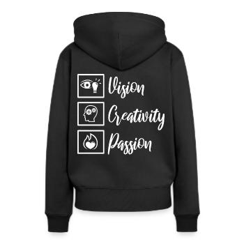 Vision Creativity Passion - Frauen Premium Bio Hoodie - Schwarz - Hinten - Julia (174cm)