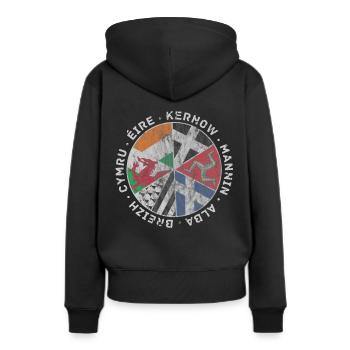 Vintage Celtic Flaggen IOM - Frauen Premium Bio Hoodie - Schwarz - Hinten - Julia (174cm)