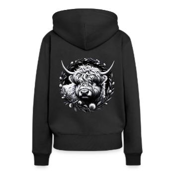 Monochrome Highland Cattle - Sweat à capuche Premium bio Femme - noir - Dos - Julia (174cm)