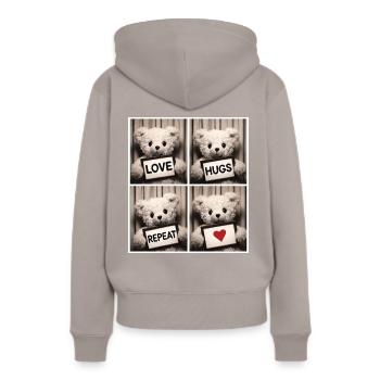 Teddy Bear – Love Hugs Repeat - Sweat à capuche Premium bio Femme - taupe - Dos - Julia (174cm)