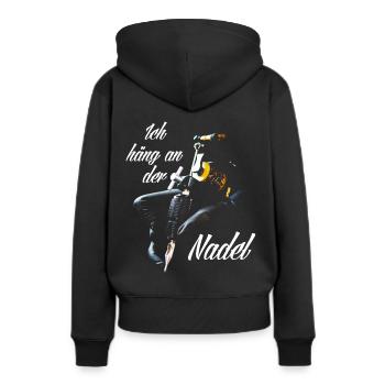 Ich häng an der Nadel 2 - Frauen Premium Bio Hoodie - Schwarz - Hinten - Julia (174cm)
