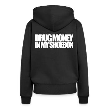 Argent de la drogue dans ma boîte à chaussures - Sweat à capuche Premium bio Femme - noir - Dos - Julia (174cm)