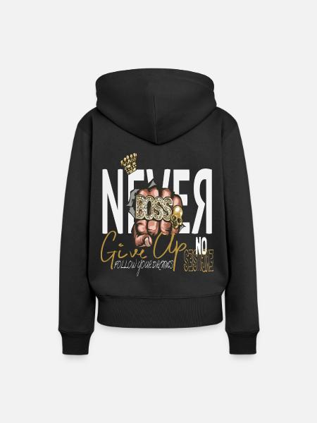 Never Give Up - Frauen Premium Bio Hoodie - Schwarz
