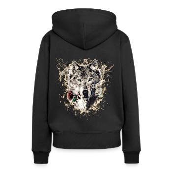 Wolf mit Rose, Love Symbol, Wölfe, Natur - Frauen Premium Bio Hoodie - Schwarz - Hinten - Julia (174cm)