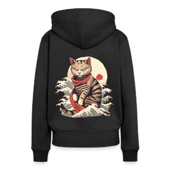 Chat Yakuza - Sweat à capuche Premium bio Femme - noir - Dos - Julia (174cm)