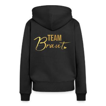 JGA Team Braut Gold - Frauen Premium Bio Hoodie - Schwarz - Hinten - Julia (174cm)