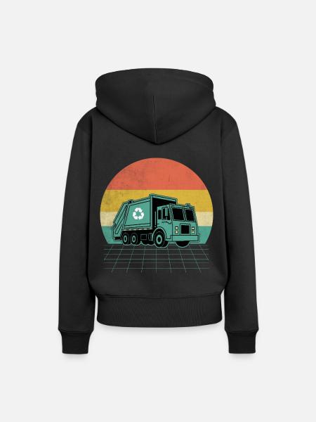 Retro Sonnenuntergang Müllwagen Müllsammler - Frauen Premium Bio Hoodie - Schwarz