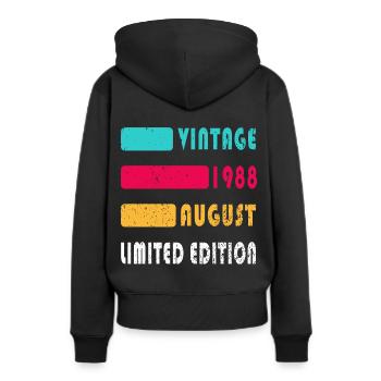Août 1988 Anniversaire Août 1988 Août - Sweat à capuche Premium bio Femme - noir - Dos - Julia (174cm)