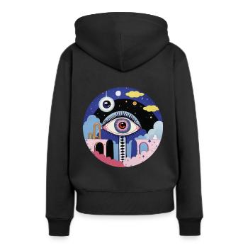 Œil psychédélique - Sweat à capuche Premium bio Femme - noir - Dos - Julia (174cm)