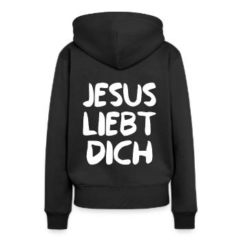 JESUS LIEBT DICH - Frauen Premium Bio Hoodie - Schwarz - Hinten - Julia (174cm)