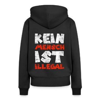 Kein Mensch ist illegal - Frauen Premium Bio Hoodie - Schwarz - Hinten - Julia (174cm)