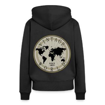 Vintage Shirt, Kissen, Frauen, Weltkugel, Tasse - Frauen Premium Bio Hoodie - Schwarz - Hinten - Julia (174cm)