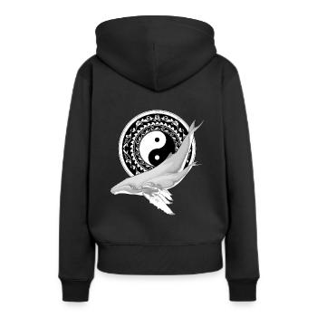 Yin Yang Buckelwale - Frauen Premium Bio Hoodie - Schwarz - Hinten - Julia (174cm)