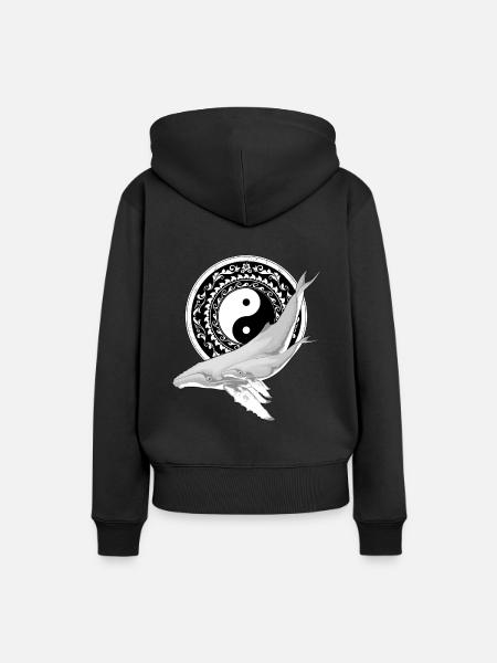 Yin Yang Buckelwale - Dame Premium hoodie, økologisk bomuld - sort