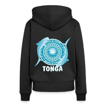Tonga Tigerhai - Frauen Premium Bio Hoodie - Schwarz - Hinten - Julia (174cm)