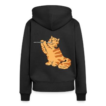Cadeau de chaton chat flûtiste joueur de flûte traversière - Sweat à capuche Premium bio Femme - noir - Dos - Julia (174cm)
