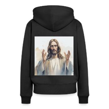Jésus Dieu Messie - Sweat à capuche Premium bio Femme - noir - Dos - Julia (174cm)