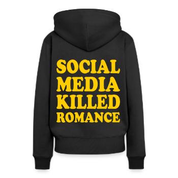 social media killed romance - Frauen Premium Bio Hoodie - Schwarz - Hinten - Julia (174cm)