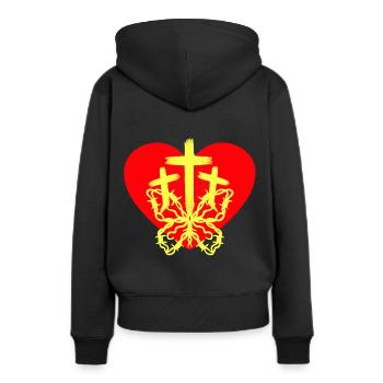 Coeur, Papillon, Croix, Croix, Réincarnation - Sweat à capuche Premium bio Femme - noir - Dos - Julia (174cm)
